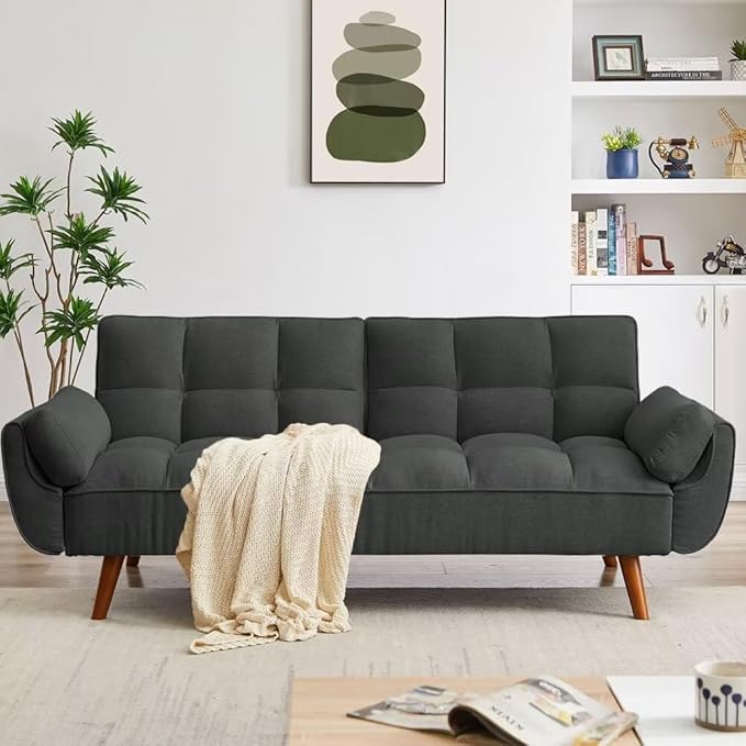 Convertible Sofa Bed Folding Loveseat Couch Modern Futon Recliner Sleeper with Adjustable Backrest Dark Gray