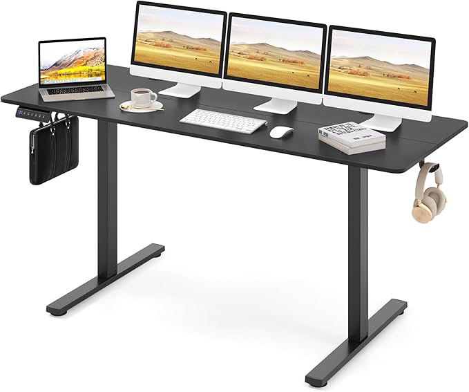 Giantex 63 x 24 Electric Standing Desk with Adjustable Height Stand up Computer Workstation with Cable Hole Hook Modern Gaming Table Ergonomic Sit Stand Desks for Home Office (Black)