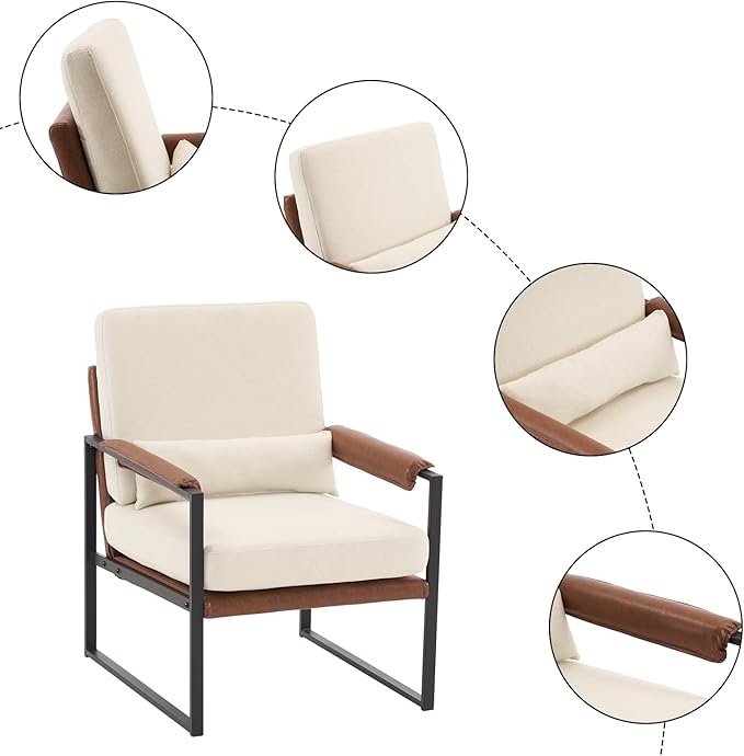 Beige Living Room Chairs Single Sofa Chair Side Chair for Living Room Living Room Accent Chair Office Accent Chair Armrest Frame Farmhouse Living Room Chair for Living Room Bedroom 63 x 80 x 89Cm