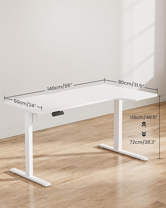 FEZIBO 55×32 inch L Shaped Electric Corner Standing Desk 4 Memory Height SettingsHome Office &amp Computer Height Adjustable Table Ergonomic Sit and Stand Up Workstation with Splice BoardWhite To