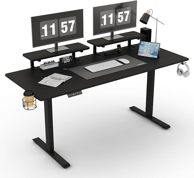 71 x 24 Inches Electric Standing Desk with 2 Monitor Shelves Adjustable Computer Desk from 28-46'' Sit to Stand UpHome Office Desk with Memory Controlller for Workstations Black