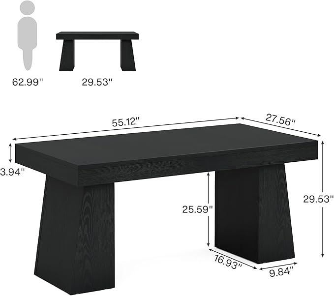 Tribesigns 55 Inches Executive Desk Mid-Century Modern Home Office Desk Wood Computer Desk Business Workstation Desk Small Conference Table Black