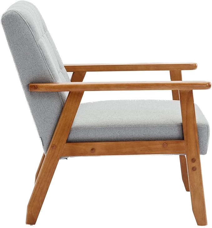 Leisure Chair with Solid Wood Armrest and Feet Mid-Century Modern Accent Chair for Living Room Bedroom Studio Chair