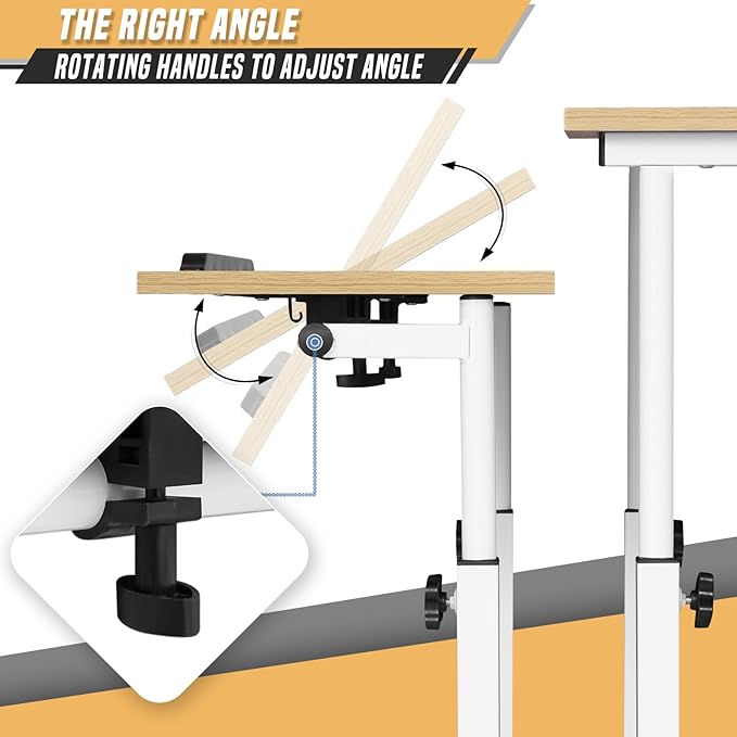 Small Standing Desk Adjustable Height and Angle Computer Laptop Desk Home Office Sit Standup Desk Portable Rolling Desk with Wheels 2 Platforms Natural