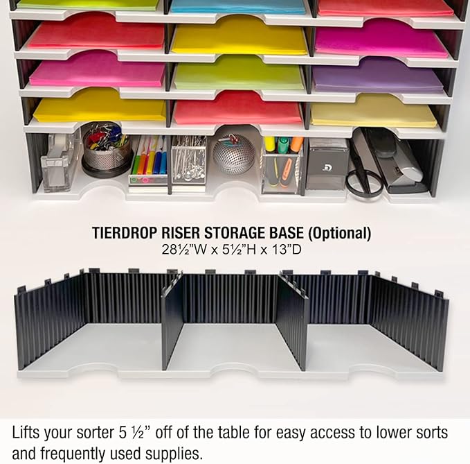 Ultimate Office TierDrop Desktop Organizer Document Forms Mail and Classroom Sorter. 24 Letter Size Compartments with Optional Add-On Tiers for Easy Expansion - Gray w/Black