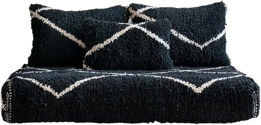 arabicsofa Moroccan Style Colorful Floor Couches – Handmade Modular Floor Cushions (Black Beni 33 7 ft Floor Sofa)