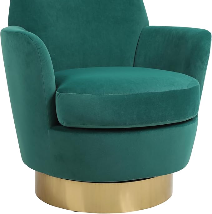 Velvet Swivel Barrel Chair Armchair for Living Room Reading Chairs for Bedroom Comfy Round Barrel Chairs with Gold Stainless Steel Base for Living Room Bedroom Reading Room (Emerald)