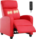 Recliner Chair Breathable Padded PU Leather Massage Single Sofa Recliners for Small Recliner Chair with Footrest Home Theater Seating for Bedroom Living RoomRed