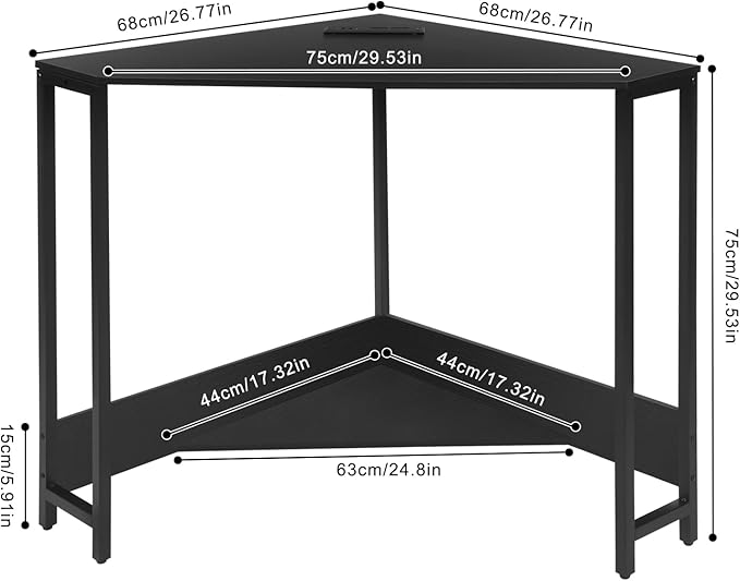 Corner Computer Desk Triangle Computer Desk Small Space Industrial Computers Desks with USB Ports &amp Power Outlet for Home Office Workstation Living Room Bedroom (Black)