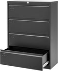 4-Drawer Lateral File Cabinet with Lock Heavy Duty Metal Filing Cabinet for Letter/Legal/A4 Documents Space-Saving Office Storage Organizer for Home Office Easy Assembly Black