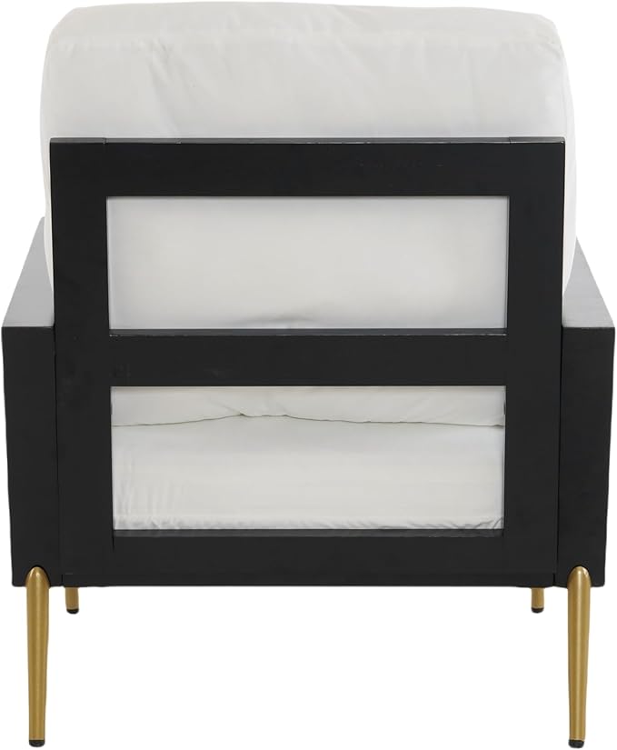 Modern Low Back White Upholstered Accent Armchair with Gold Metal Legs &amp Rubberwood Frame Chic Wide Armrest Minimalist Lounge Chair with Pillow Back Single Sofa Chair for Living Room&ampBalcony