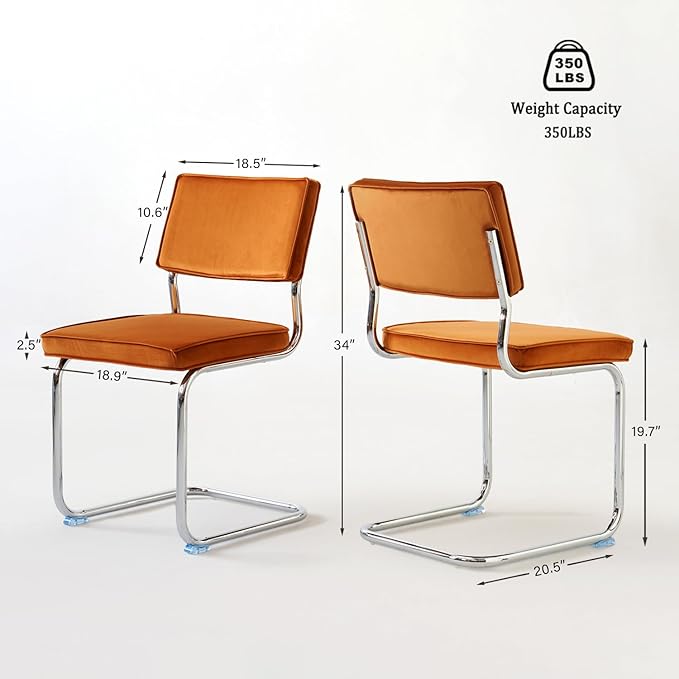 Orange Velvet Dining ChairsMid Century Morden Dining Chairs Minimalistic Style Kitchen &amp Dining Room Chairs Upholstered Comfort Chairs with Chrome Metal Legs Set of 2