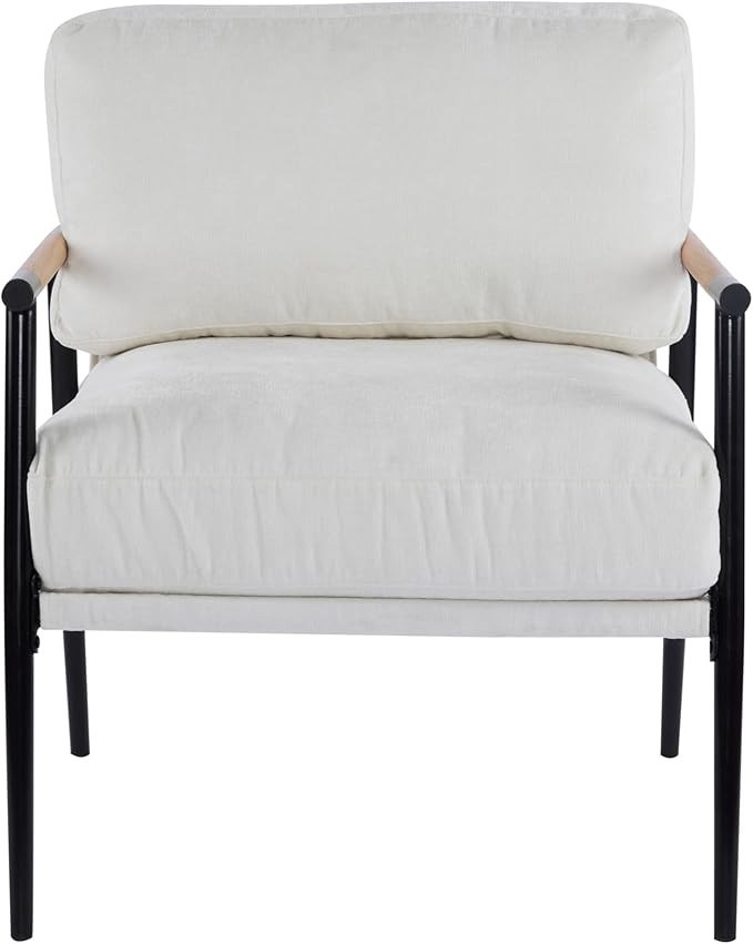 Modern Accent Chair Lounge Arm Chair Upholstered Armchair with Plush Cushions Single Chairs with Metal FrameWooden Armrest - Perfect for OfficeLiving RoomBedroomWhite
