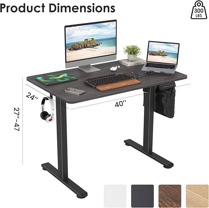Standing Desk 40x24 Inch Sit Stand Desk Electric Height Adjustable Home Office Desks with Splice Board Ergonomic Rising Modern Lift Motorized Gaming Desktop Workstation (Walnut)