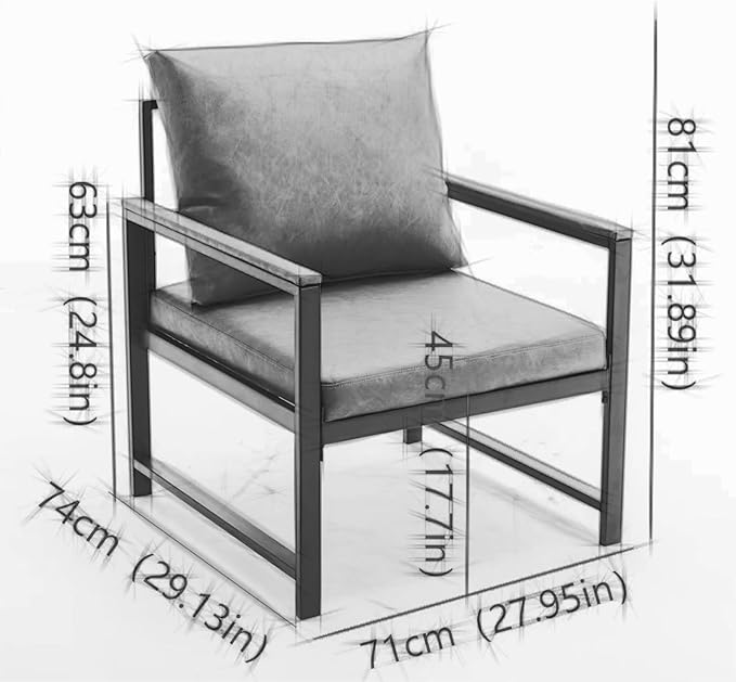 Modern Faux 265lbs Load Capacity PU Leather Accent Arm Chair with Extra-Thick Padded Backrest and Seat Single Sofa for Living Room Office Gray As Shown Grey