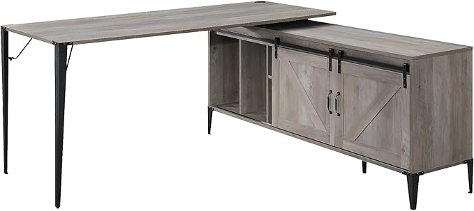 Penau Gray Oak and Black Finish Writing Desk with Spacious Cabinet Stylish Home Office Desk Durable Composite Wood Ample Storage Solution
