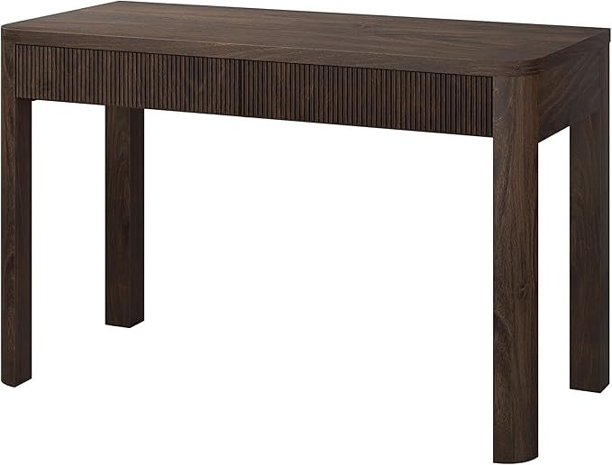 Henn&ampHart 48 Fluted Modern Rectangular Wooden Home Office Desk Computer Desk Writing Table with 2 Ribbed Storage Drawers for Bedroom Living Room or Home Office Warm Brown
