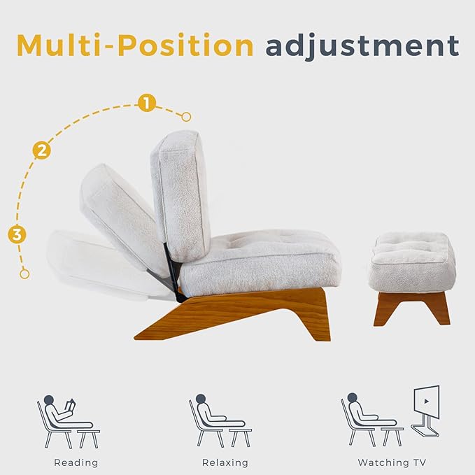 MAXYOYO Adjustable Accent Chair with Ottoman Thick Cushion Seated Lounge Chair Reclining Chair for Living Room Cozy Recliner and Footrest Set Beige