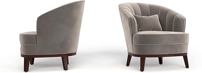 AC Pacific Ava Modern Barrel Accent Chair Upholstered Lounge Armchair with Curved Backrest Channel-Tufted Details Soft Seat Cushion &amp Throw Pillow for Living Room or Bedroom Grey