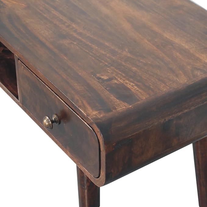 Solid Wood Curved Walnut Writing Desk - Computer Desk for Home Office with Storage