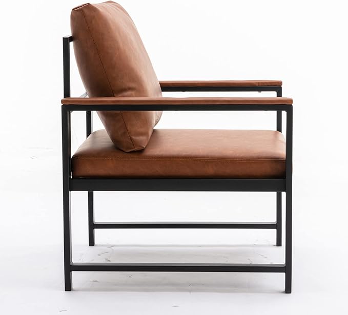 Generic FurnitureModern Faux Leather Accent Chair with Black Powder Coated Metal Frame Single Sofa for Living Room Bedroom Orange