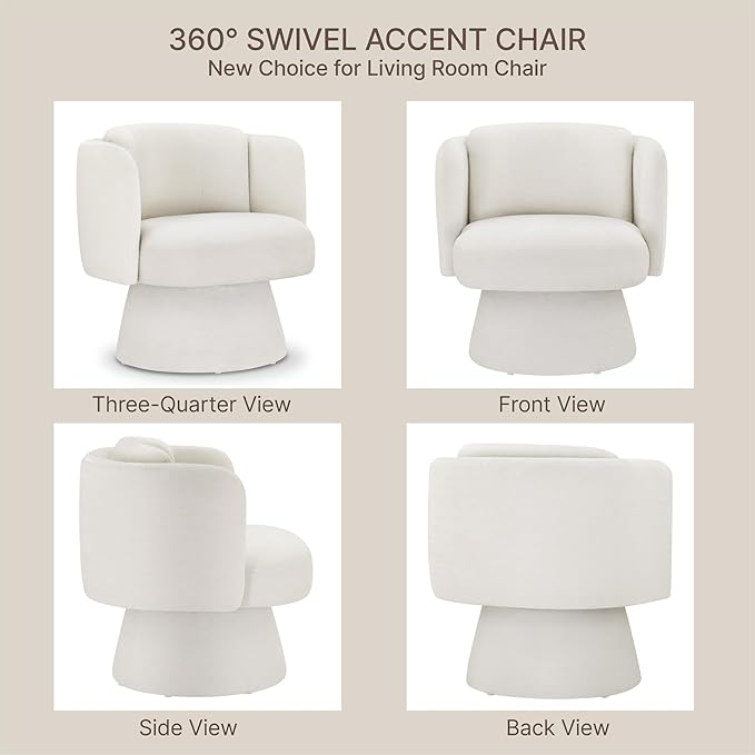 Swivel Barrel Chair360° Accent Chairs with Round BackrestUpholstered Lounge Chair for VanityLiving RoomBedroomReading NookLinen