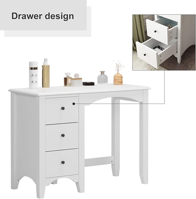 sogesfurniture 37.4inches Makeup Vanity Table with Drawers Computer Desk Writing Study Desk for Home Office Dressing Table White