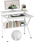 COTUBLR Small Desk 27.5 Inch Small Computer Desk for Small Spaces Computer Desk with Adjustable Monitor Stand Compact Desk with Storage Tiny Desk Study Desk for Bedroom Home Office White