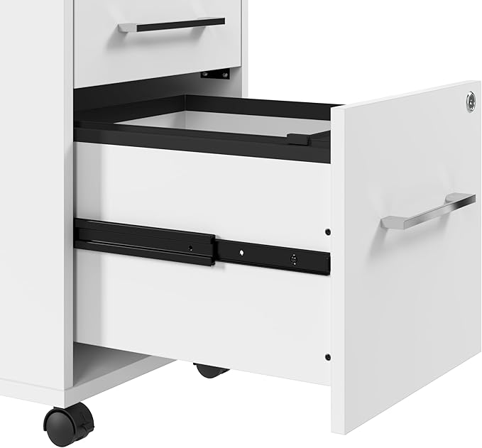 Bush Business Furniture 3 Drawer Rolling File Cabinet with Lock - Assembled Office Organization Hustle Collection White