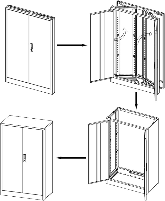 Metal Storage Cabinet with Lock 2-Door Folding File Cabinet with Adjustable Shelf 42 Heavy-Duty Storage Locker for Home Office School Garage (Black)