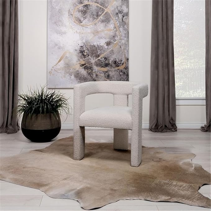 Pemberly Row Modern Fabric Upholstered Accent Side Chair White Bouclé 29.5 H x 26 W x 24.5 D Curved Arms Foam Cushion No Assembly Required Ideal for Living Room or Bedroom