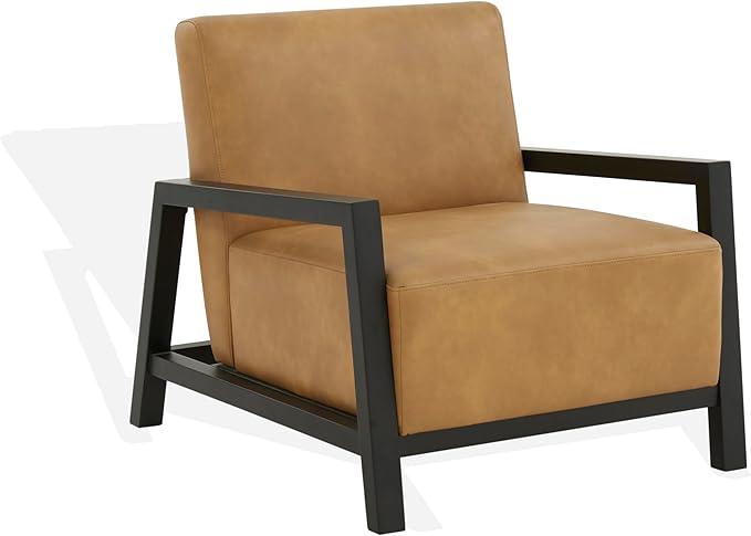 SAFAVIEH Couture Collection Roselle Mid-Century Modern Brown Vegan Leather/Black Solid Wood Accent Chair for Living Room Home Office Study Bedroom