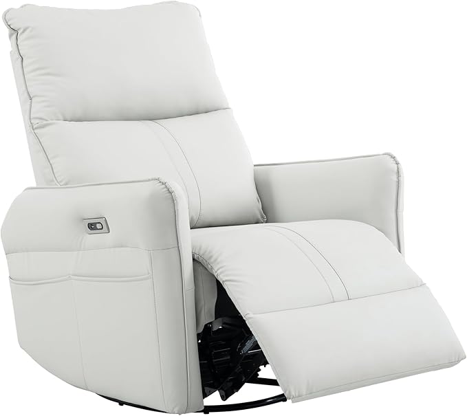 Power Swivel Rocker Recliner Chair for Nursery Upholstered 270° Swivel Glider Rocker Chair with USB Ports Small Power Recliners for Small Spaces Living Room (Light Grey)