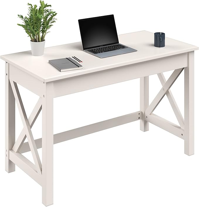 Writing Desk - Work Desk with X-Pattern Legs - for Office Bedroom Computer or Craft Table - Home Office Desks by Lavish Home (White)