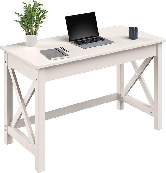 Writing Desk - Work Desk with X-Pattern Legs - for Office Bedroom Computer or Craft Table - Home Office Desks by Lavish Home (White)