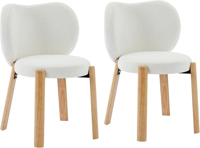 Mid-Century Modern Heart-Back Lounge Chair – Quality Cuddly Suede-Like Upholstery Solidified Hardwood &amp Metal Frame – Comfortable Accent Chair for Living Room Bedroom or RV - White| 2PCS