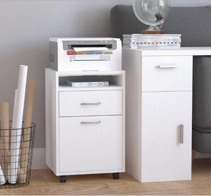 Hassyee Home or Office Mobile File Storage Cabinet Organizer with Shelf Large Drawer and Doorample Space for Paper Reams Ink Cartridge Books Folders and Other Office Suppliers (White)