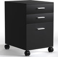 3 Drawer File CabinetMobile on WheelsPre-Assembled Black Wooden Storage Organizer for A4/Letter FilesUnder Desk Printer Stand19 L x 16 W x 22 H