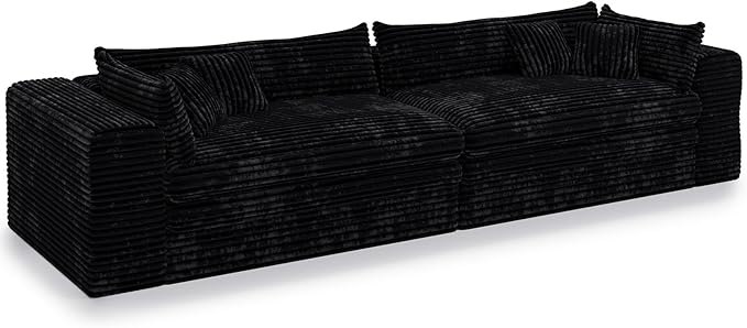 Belffin Plush Corduroy Boneless Cloud Couch with Deep Seat Convertible Sleeper Sofa Bed Cloud Boneless Sectional Couch No Assembly Required. Black Sofa