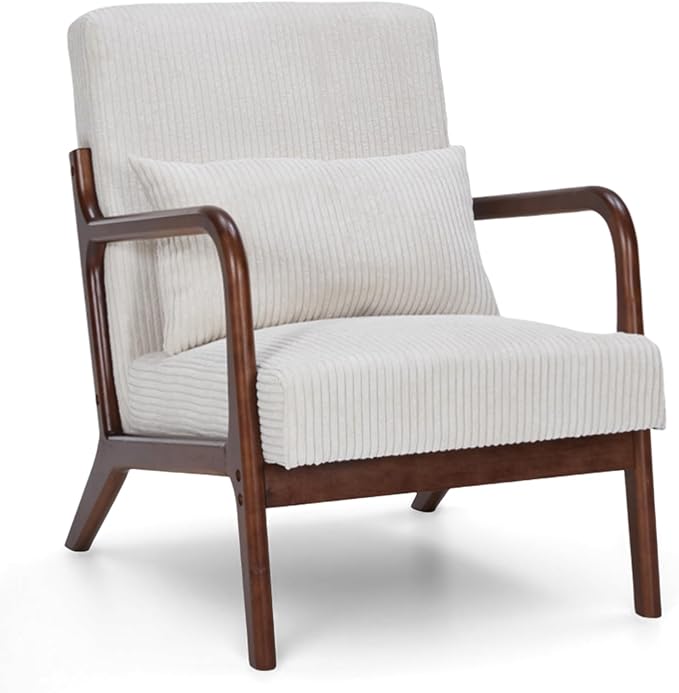 Rovibek Striped Accent Chair for Bedroom - Modern Accent Chairs with Lumbar Pillow Comfortable Reading Chair with 4.7in Thick Cushion Small Living Room Chairs for Small Spaces
