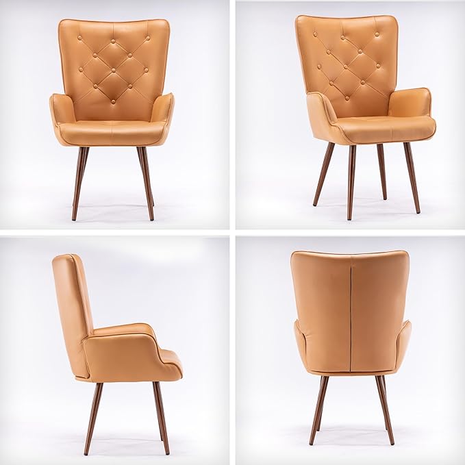 UNICOO - High Wingback Living Room Chairs Vintage Button Wingback Chair Velvet Side Chair Leisure Chair Wingback Reading Chair for Living Room Bedroom Waiting Room (Hermes Orange)