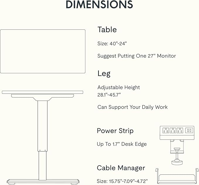FLEXISPOT EN2 Whole-Piece Standing Desk with Clamp Power Strip 40 x 24'' Electric Stand Up Height Adjustable Desk with Cable Management (Gray Frame + 40 White Top 2 Packages)