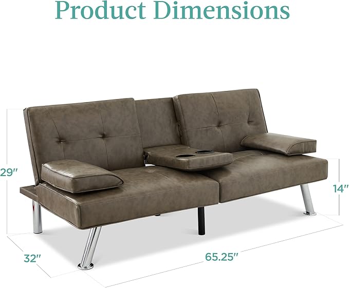 Best Choice Products Faux Leather Upholstered Modern Convertible Futon Adjustable Folding Sofa Bed Guest Bed w/Removable Armrests - Gray