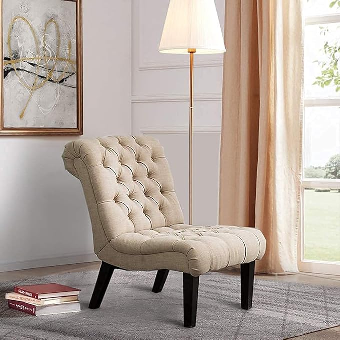 HAOBO Home Armless Accent Chair Button Tufted Slipper Chair Side Chair for Living Room Bedroom Funiture