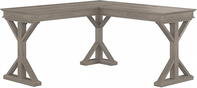 Bush Furniture Homestead 60W Farmhouse L Shaped Desk in Driftwood Gray
