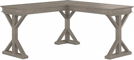 Bush Furniture Homestead 60W Farmhouse L Shaped Desk in Driftwood Gray
