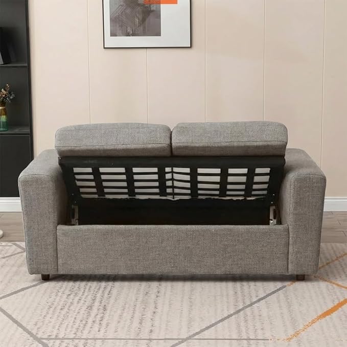 Panana Modern 3 Seater Couch Seette Linen Fabric Grey Sofa with Under Storage Compartment for Small Apartment 180 x 80 x 80cm (Light Grey Sock Arm)