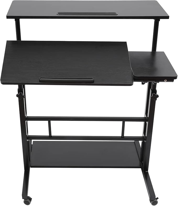 Mobile Stand Up Desk Adjustable Laptop Desk with Wheels Storage Rolling Table Cart for Standing or Sitting for Home Office Workstation Black 31.5 * 11.81