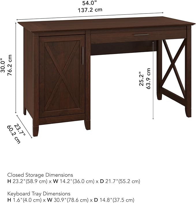 Bush Home Key West Computer Desk with Storage | Farmhouse PC Table for Home Office in Bing Cherry | 54W x 24D