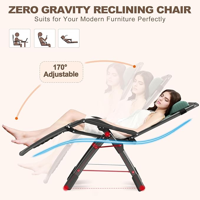DoCred Comfy Folding Recliner Chair for Bedroom &amp Living Room Ice Touch Folding Reclining Patio Lounge Chair with Removable Tray for Indoor Outdoor